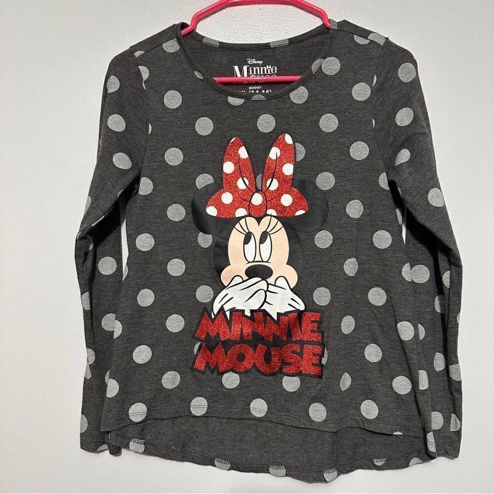 Disney Minnie mouse gray polkadot long sleeve shirt size XL